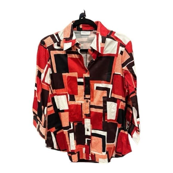 New York and co button down 3/4 sleeve red, collar color blocking grannycore - Picture 1 of 15